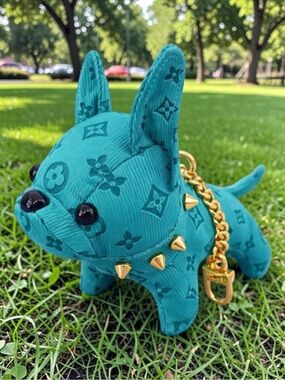 One Luxury-Inspired NWT Plush Dog Keychain with Gold Hardware- Pick Your Color